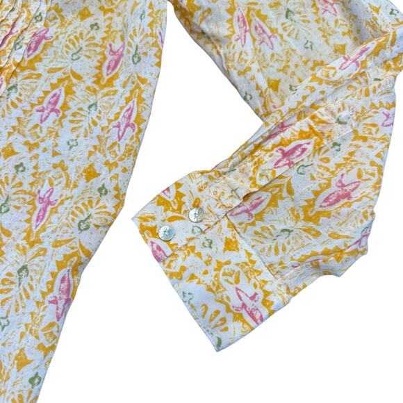 Rock Flower Paper yellow patterned button down tunic with pleat details, Size L - Picture 3 of 6